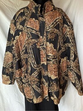 Anna And Frank Black 100% Silk Jacket with Gold Baroque Print